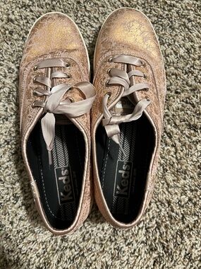 Keds Metallic Rose Gold Ribbon Lace Sneakers